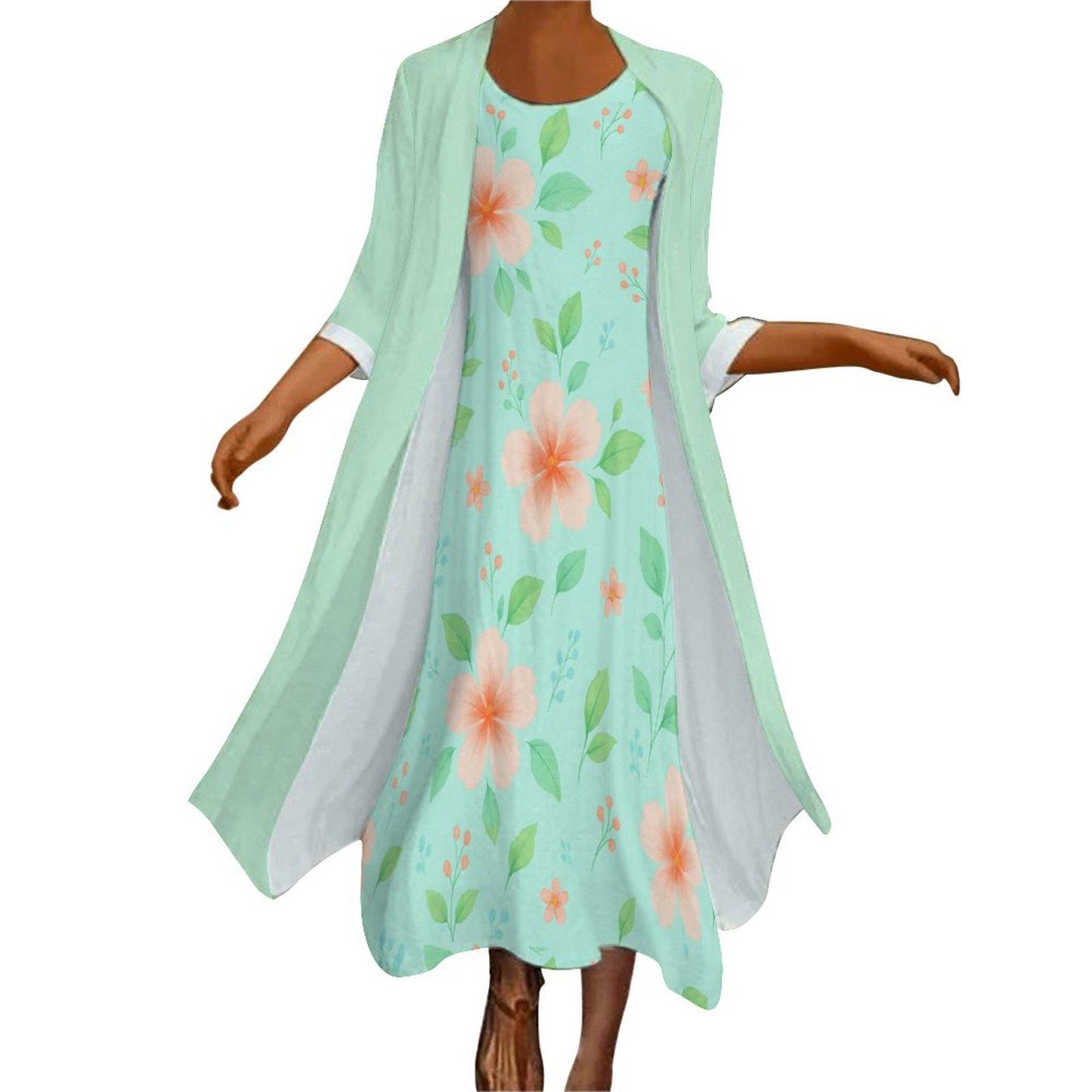 Mint Floral Maxi Dress Set: Elegant Wedding Guest Gown