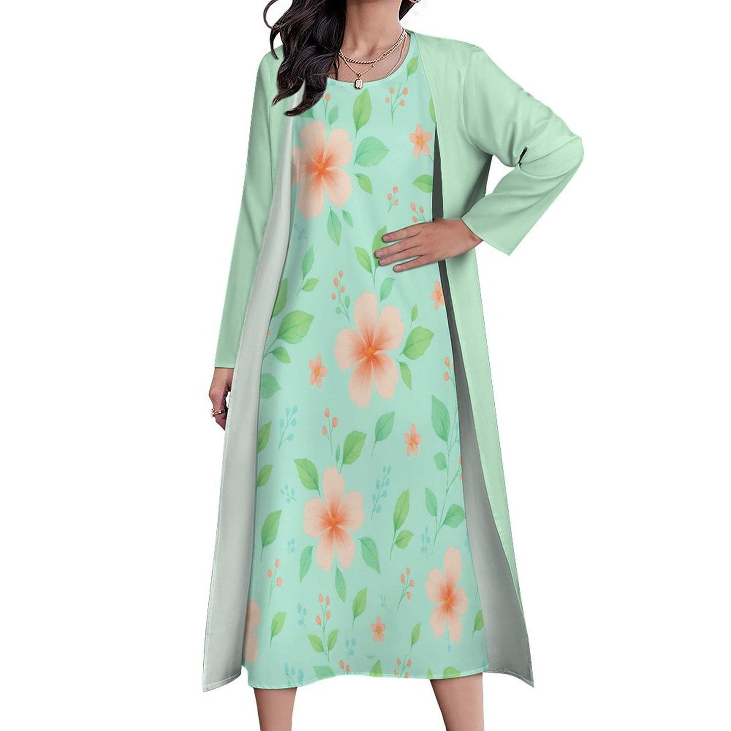 Mint Floral Maxi Dress Set: Elegant Wedding Guest Gown