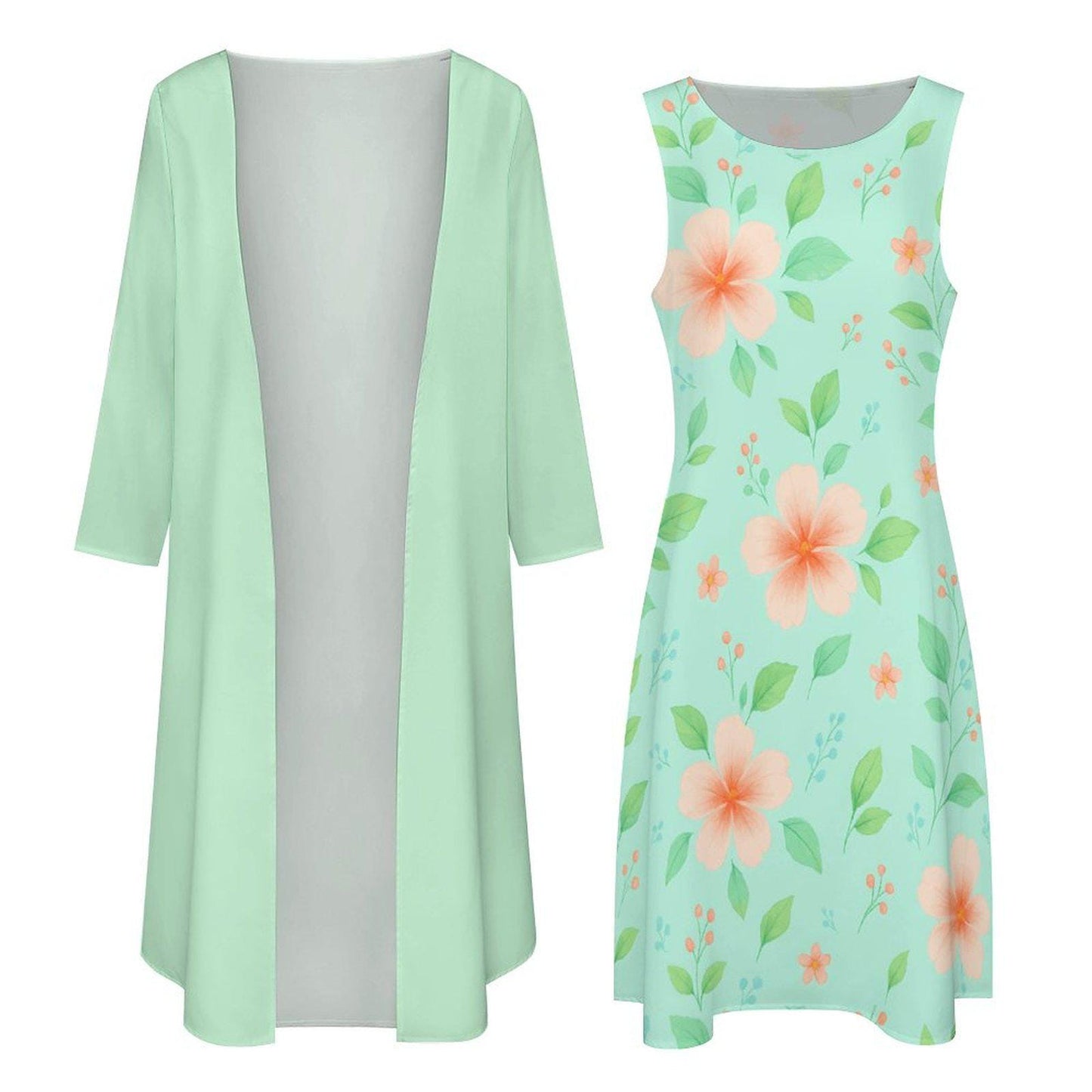 Mint Floral Maxi Dress Set: Elegant Wedding Guest Gown