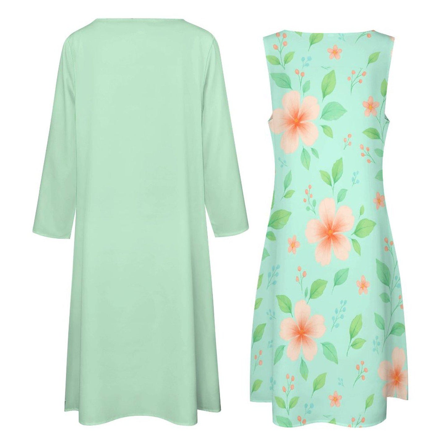 Mint Floral Maxi Dress Set: Elegant Wedding Guest Gown