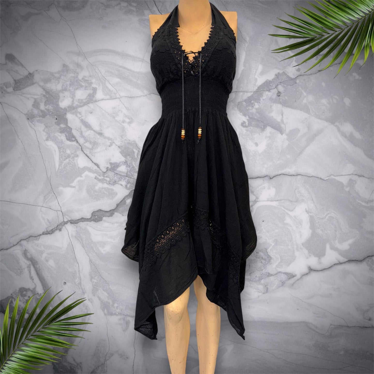 Vestido de verano bohemio 'Puntas Dress' hecho a mano con organic algodón peruano, estilo occidental, talla única (S-M-L) ENVÍO GRATIS