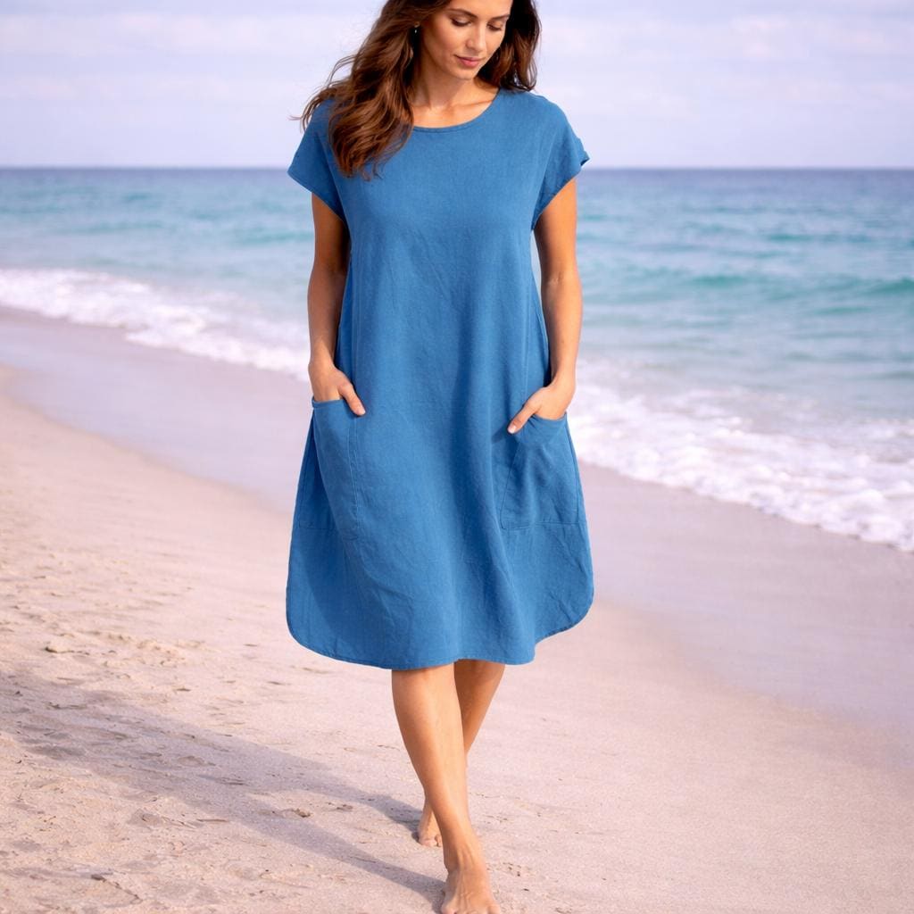 Summer Casual Loose Maxi Dress, Boho Tunics Sundress, Holiday Beach Party Dress, Lightweight Vacation Outfit With Pockets