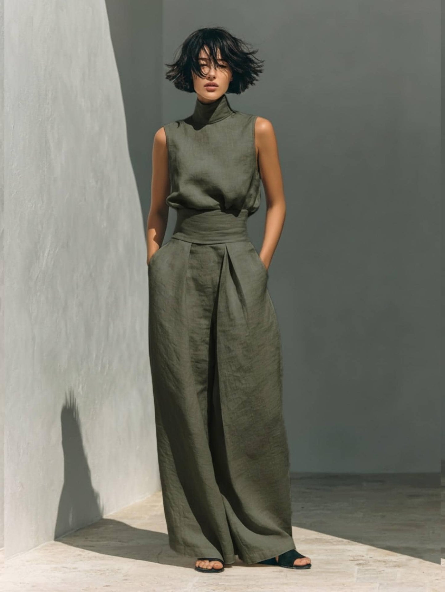 Sleeveless High Neck Jumpsuit | Wide Leg Jumpsuit | Elegant Minimalist Outfit | Chic Casual Wear