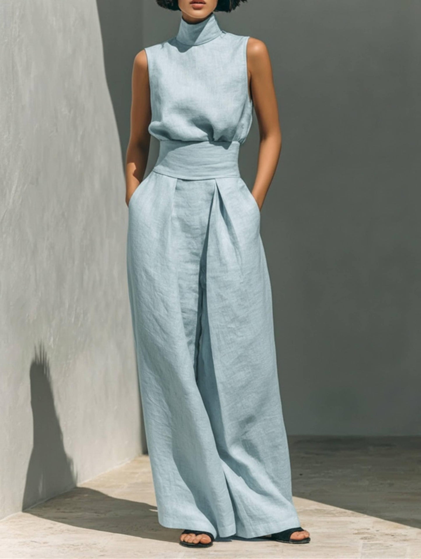Sleeveless High Neck Jumpsuit | Wide Leg Jumpsuit | Elegant Minimalist Outfit | Chic Casual Wear