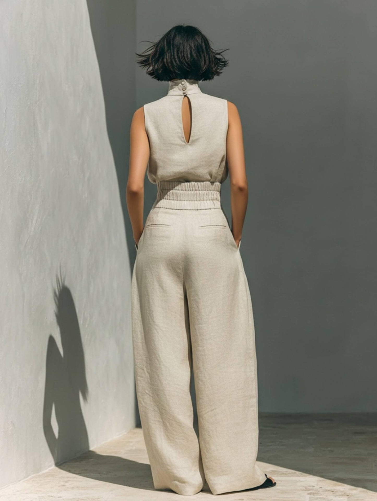 Sleeveless High Neck Jumpsuit | Wide Leg Jumpsuit | Elegant Minimalist Outfit | Chic Casual Wear