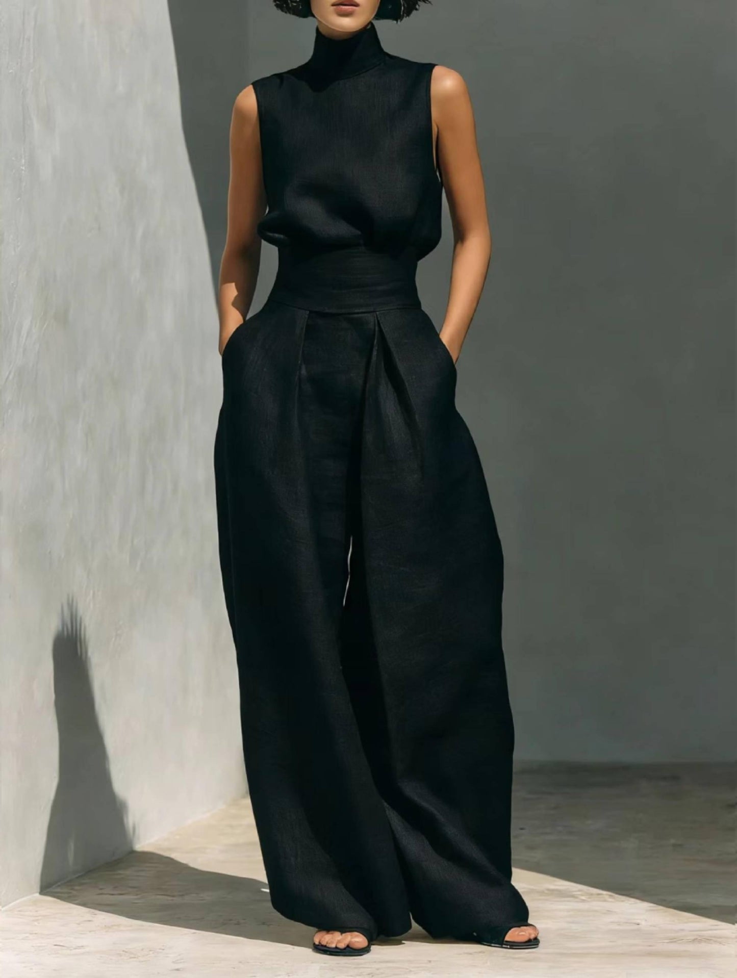 Sleeveless High Neck Jumpsuit | Wide Leg Jumpsuit | Elegant Minimalist Outfit | Chic Casual Wear