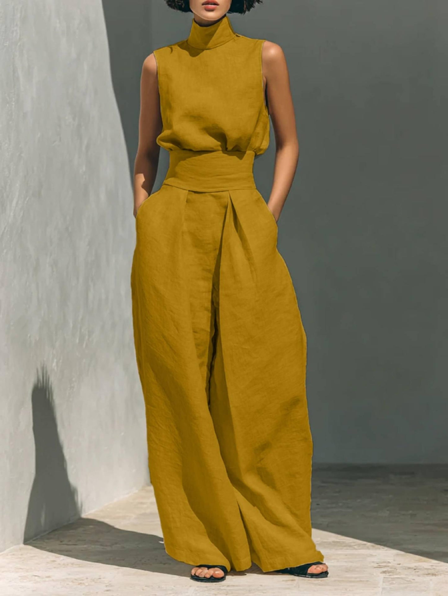 Sleeveless High Neck Jumpsuit | Wide Leg Jumpsuit | Elegant Minimalist Outfit | Chic Casual Wear