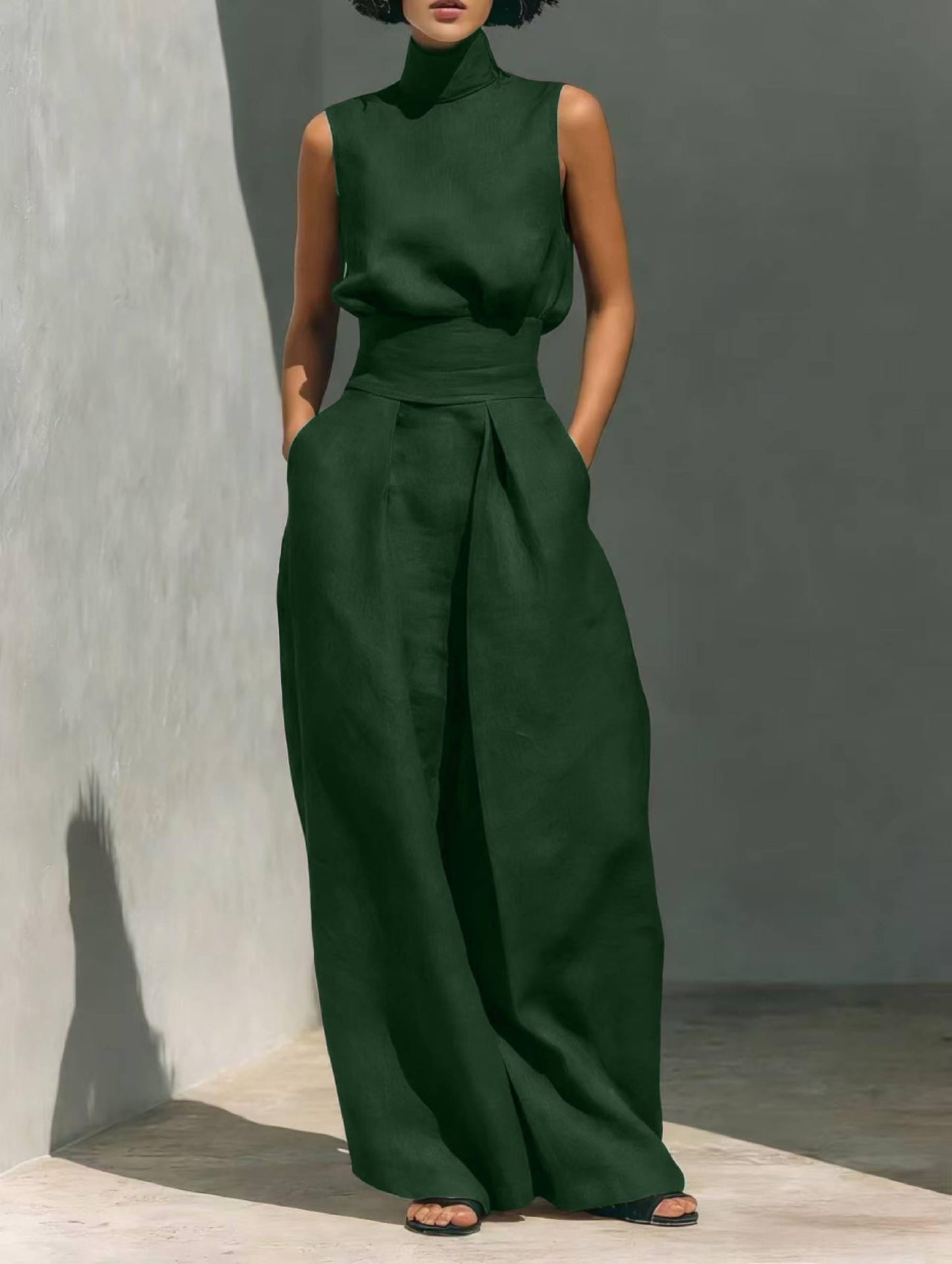 Sleeveless High Neck Jumpsuit | Wide Leg Jumpsuit | Elegant Minimalist Outfit | Chic Casual Wear