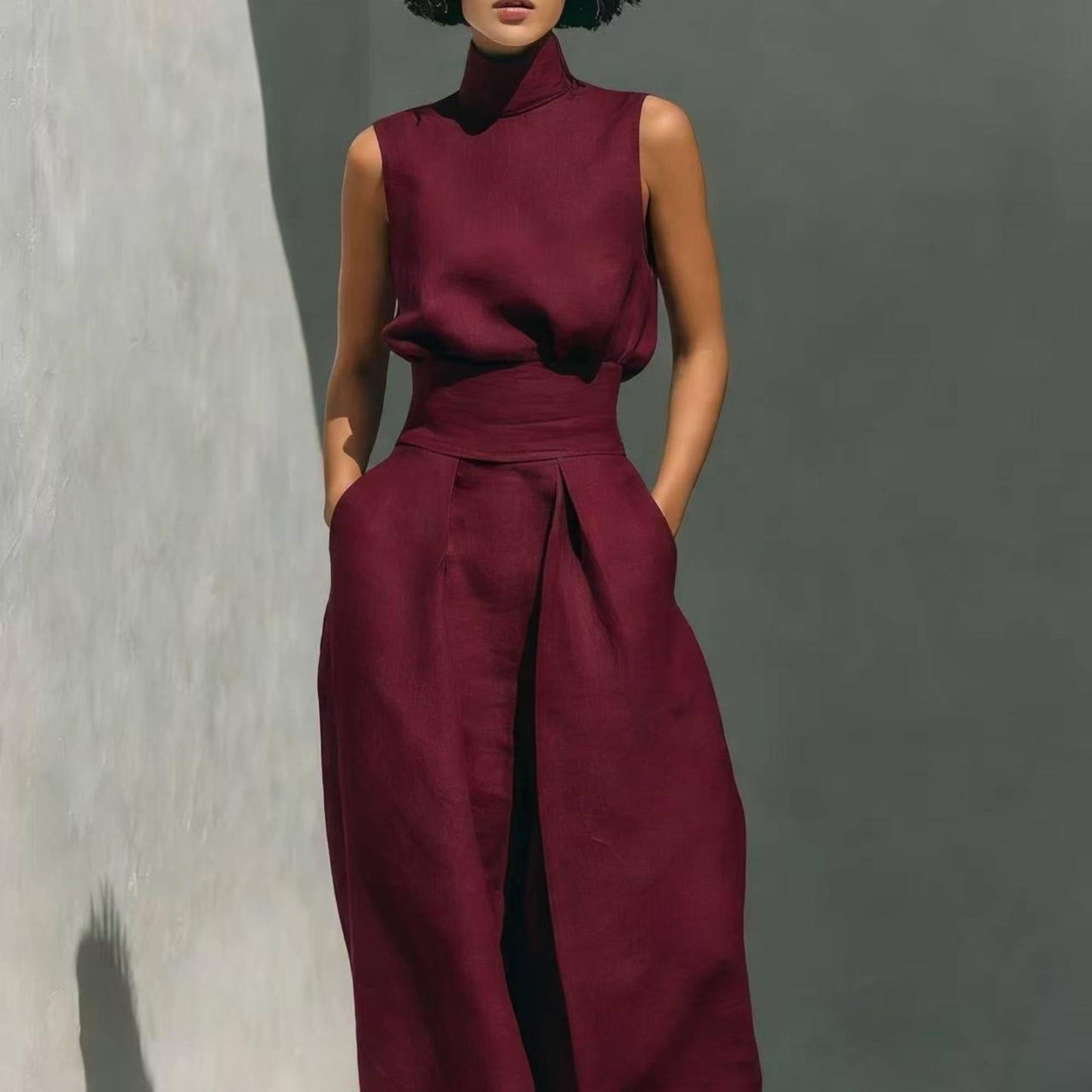 Sleeveless High Neck Jumpsuit | Wide Leg Jumpsuit | Elegant Minimalist Outfit | Chic Casual Wear