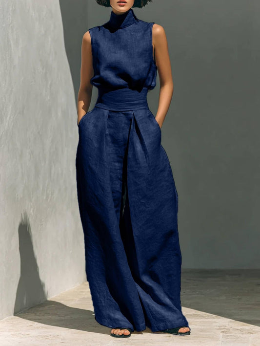 Sleeveless High Neck Jumpsuit | Wide Leg Jumpsuit | Elegant Minimalist Outfit | Chic Casual Wear