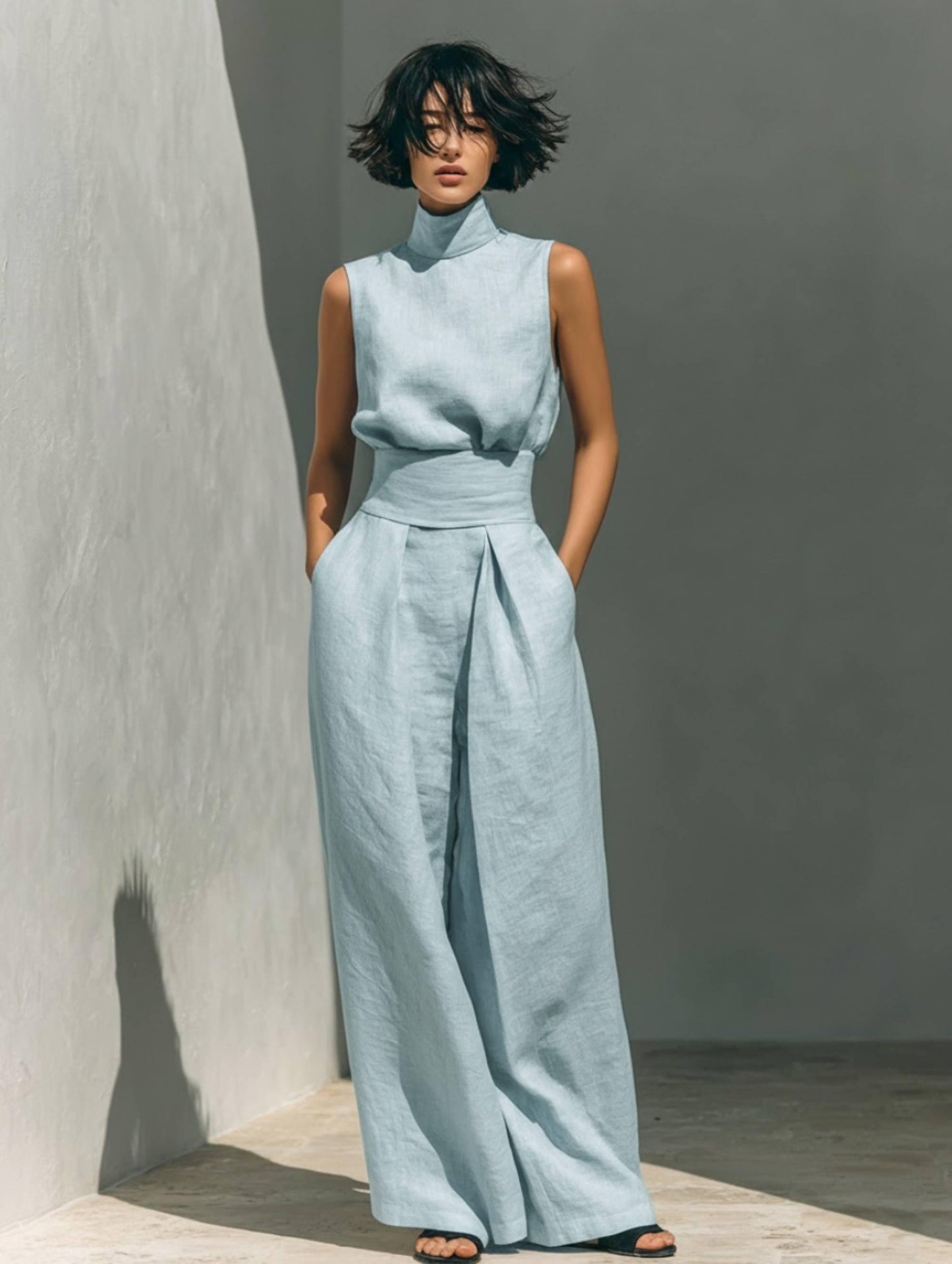 Sleeveless High Neck Jumpsuit | Wide Leg Jumpsuit | Elegant Minimalist Outfit | Chic Casual Wear
