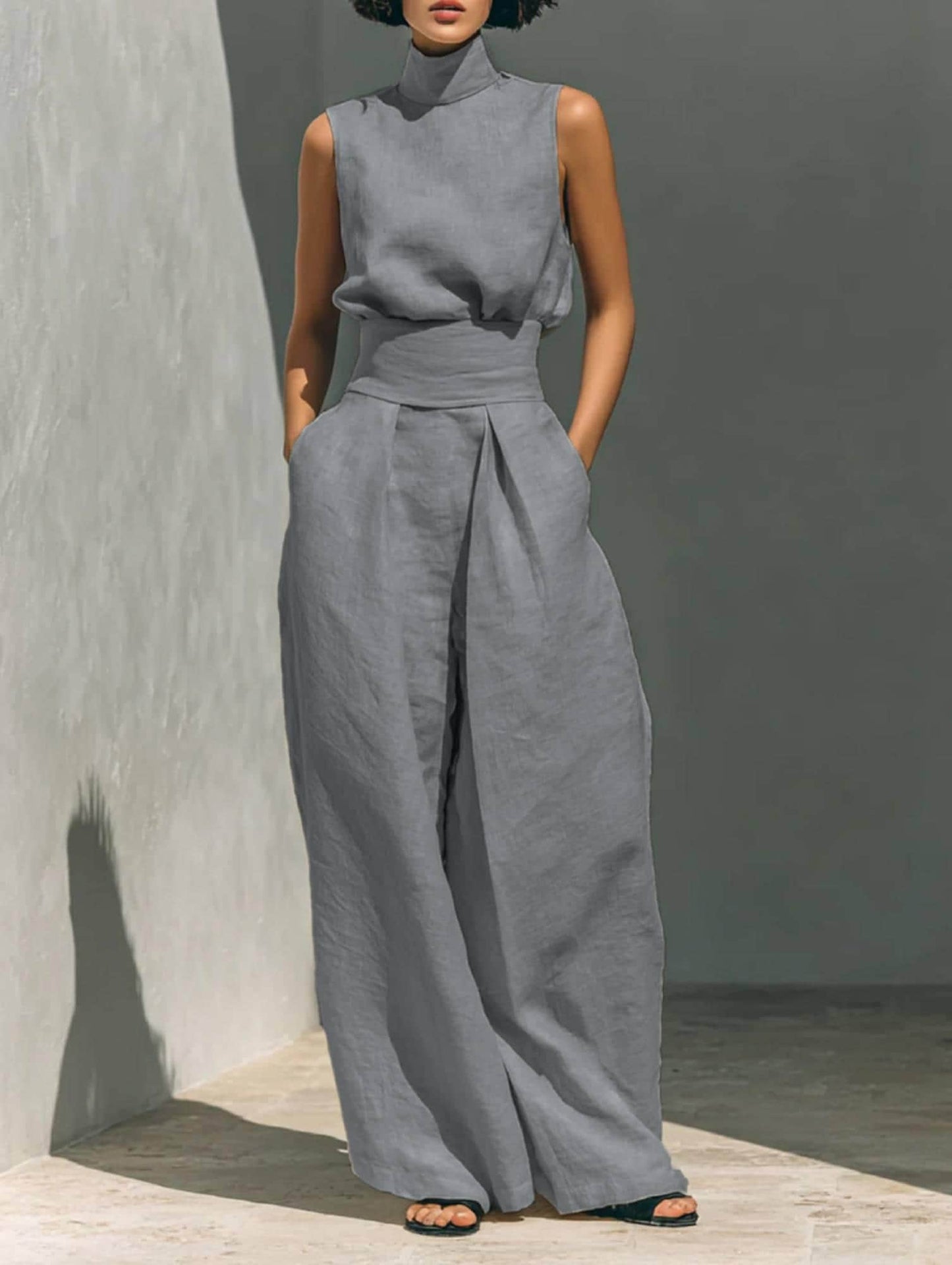 Sleeveless High Neck Jumpsuit | Wide Leg Jumpsuit | Elegant Minimalist Outfit | Chic Casual Wear