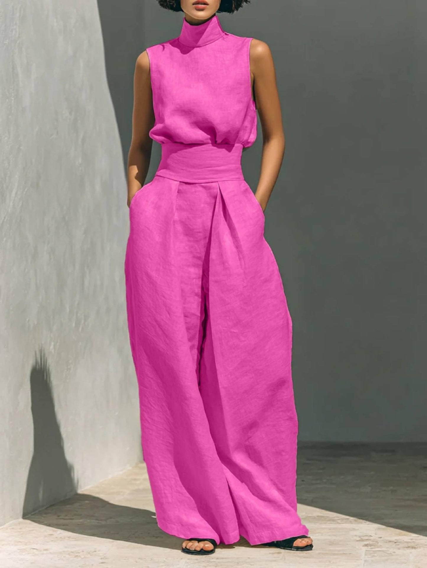 Sleeveless High Neck Jumpsuit | Wide Leg Jumpsuit | Elegant Minimalist Outfit | Chic Casual Wear