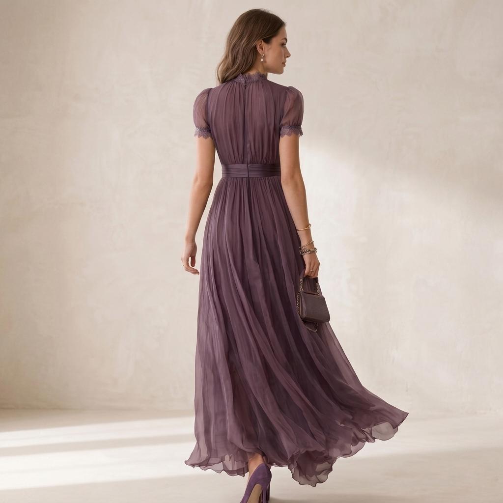 Elegant Lace Boho Maxi Dress, Pleated High Waist Summer Party Gown