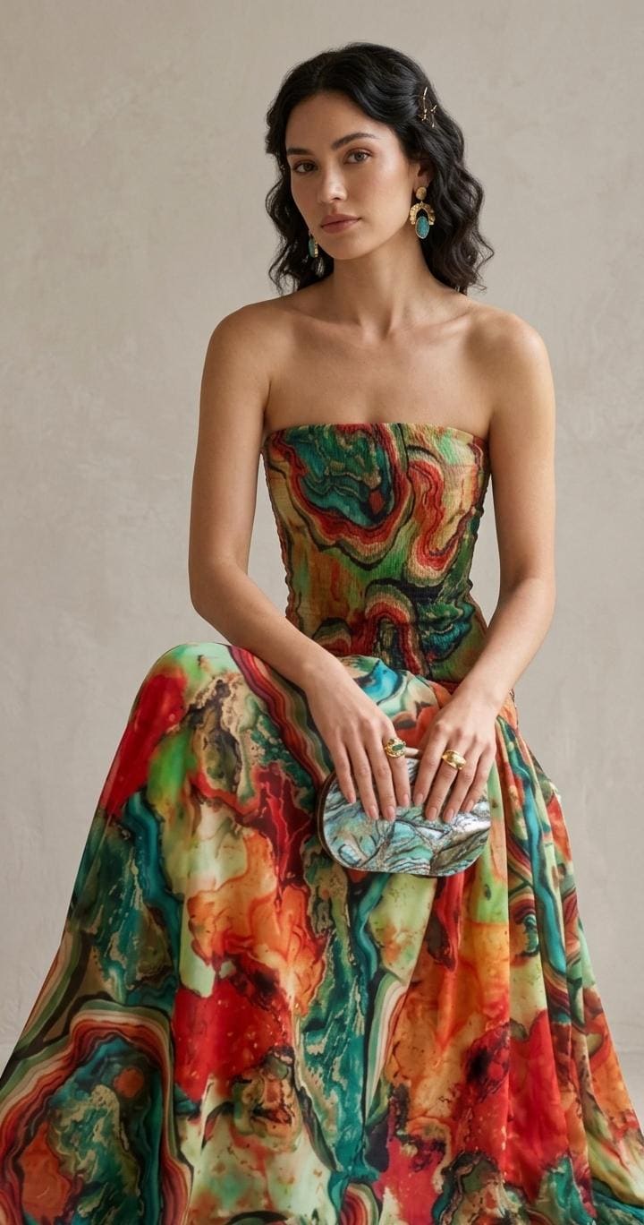Elegant A-Line Summer Maxi Dress | Strapless Floral Print Evening Gown