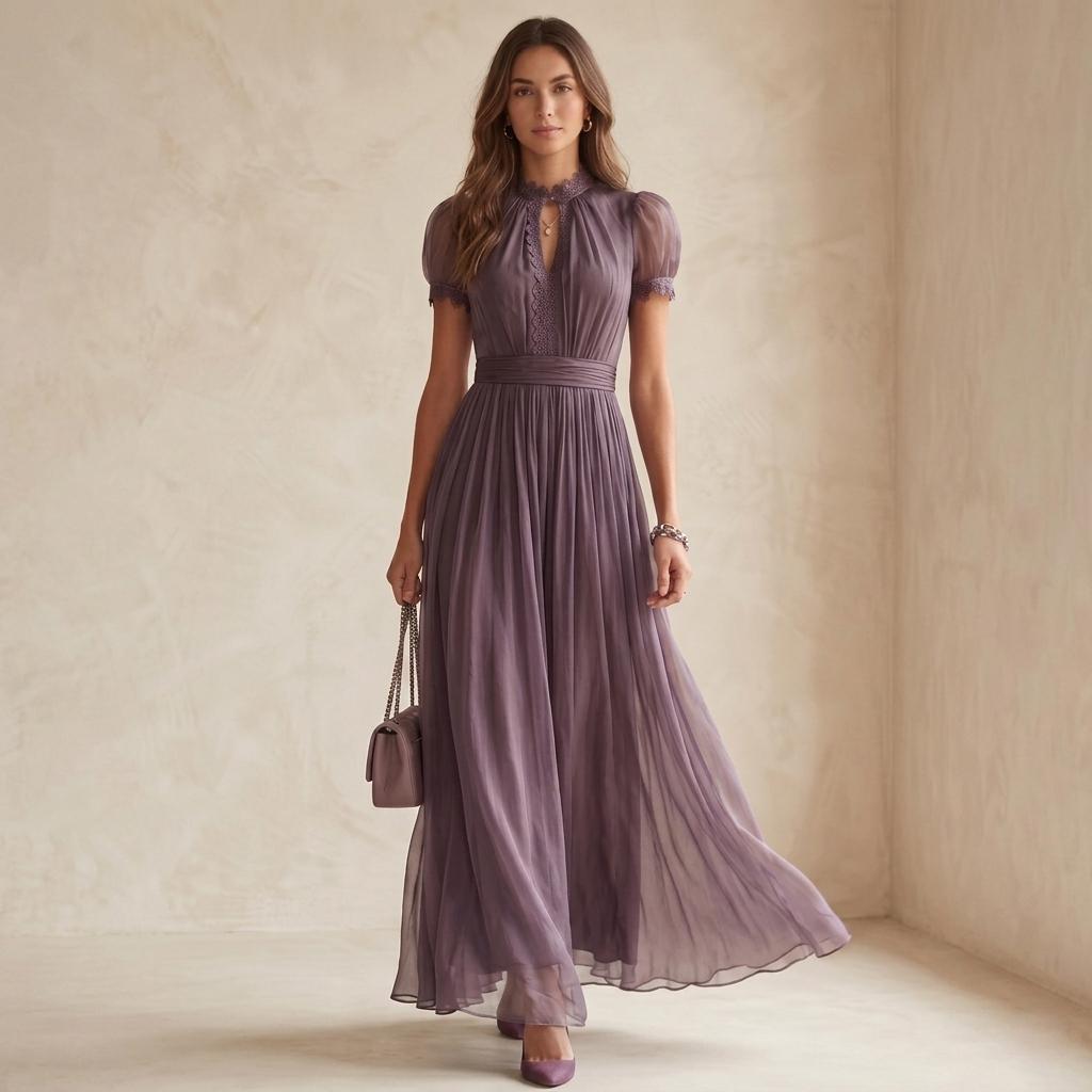 Elegant Lace Boho Maxi Dress, Pleated High Waist Summer Party Gown