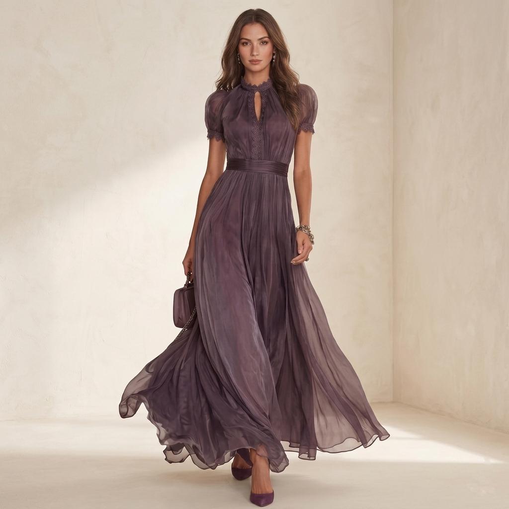 Elegant Lace Boho Maxi Dress, Pleated High Waist Summer Party Gown