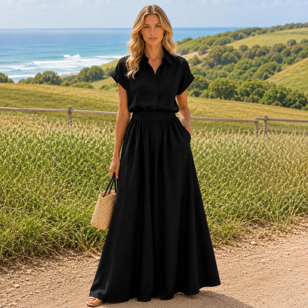 Women's Maxi Dress, Elegant Shirt Dress, Casual Chic Outfit, Modest Dress, Summer Fashion, Boho Inspired Dress, Relaxed Fit Dress
