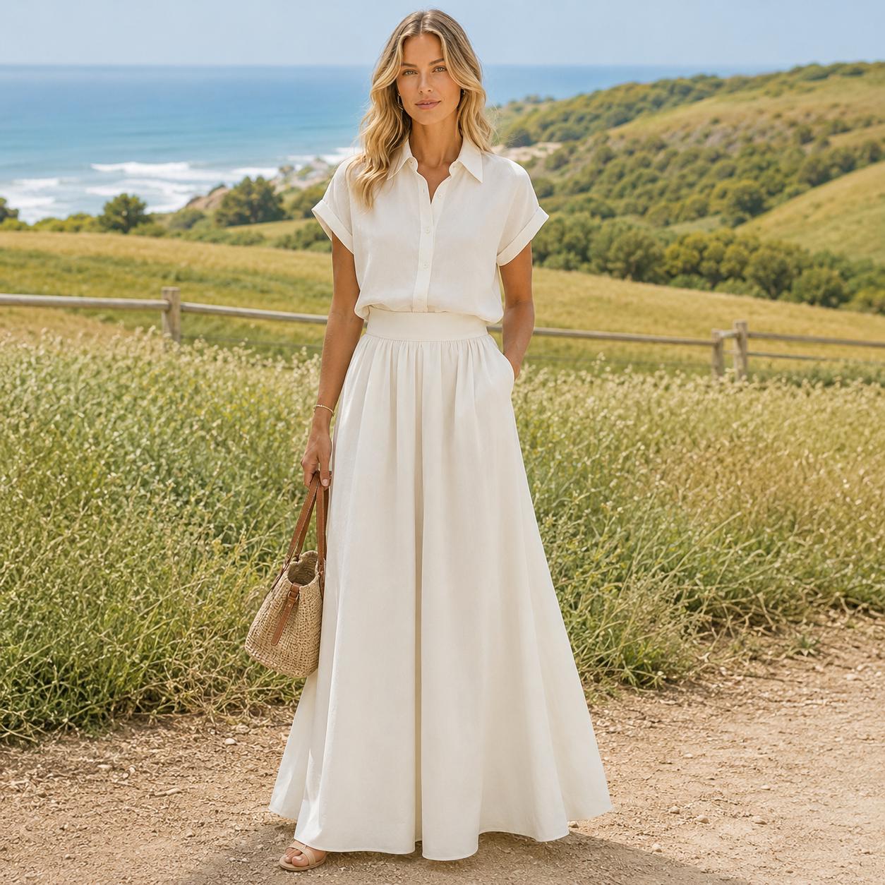 Women's Maxi Dress, Elegant Shirt Dress, Casual Chic Outfit, Modest Dress, Summer Fashion, Boho Inspired Dress, Relaxed Fit Dress
