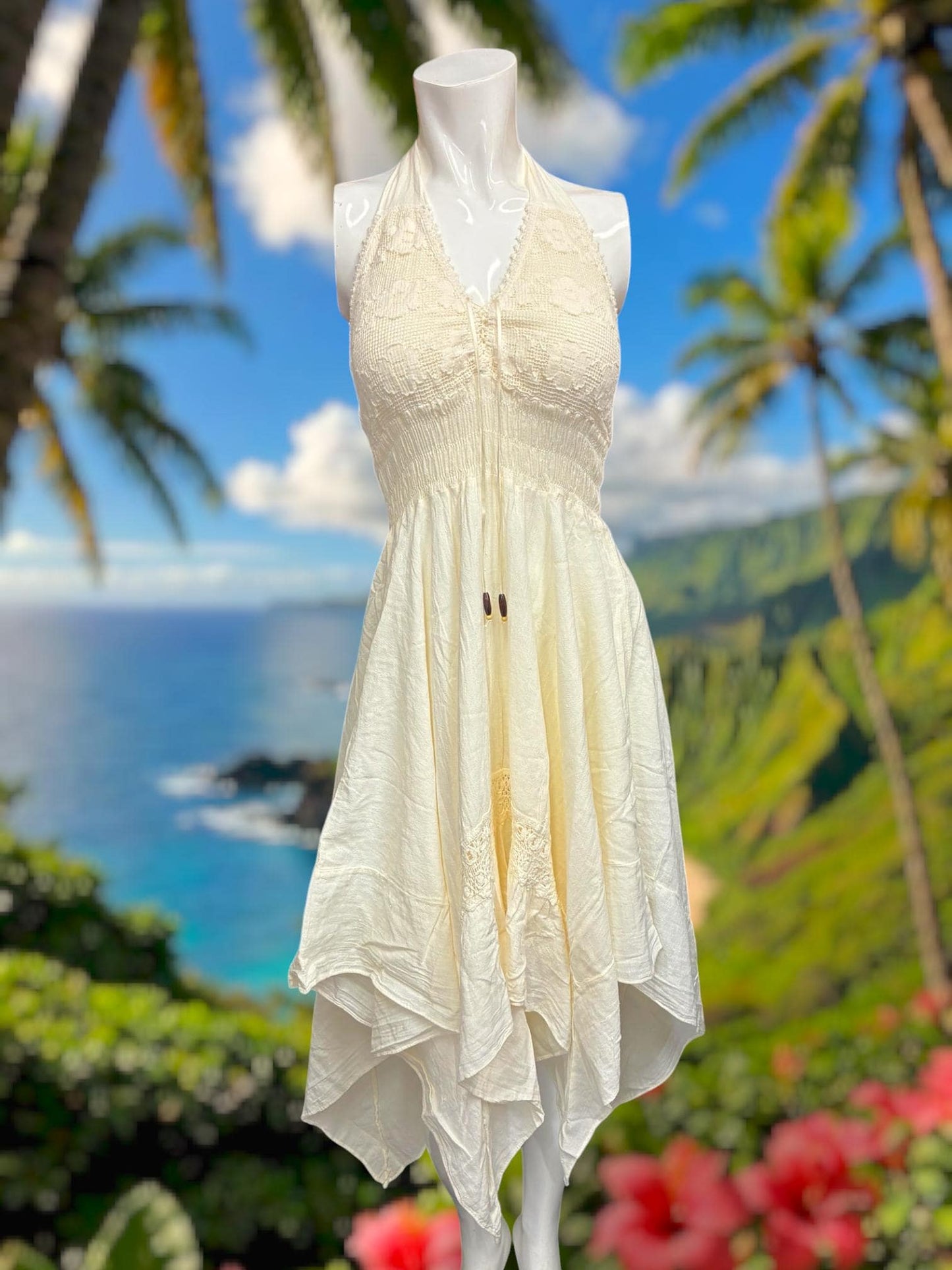 Vestido de verano bohemio 'Puntas Dress' hecho a mano con organic algodón peruano, estilo occidental, talla única (S-M-L) ENVÍO GRATIS