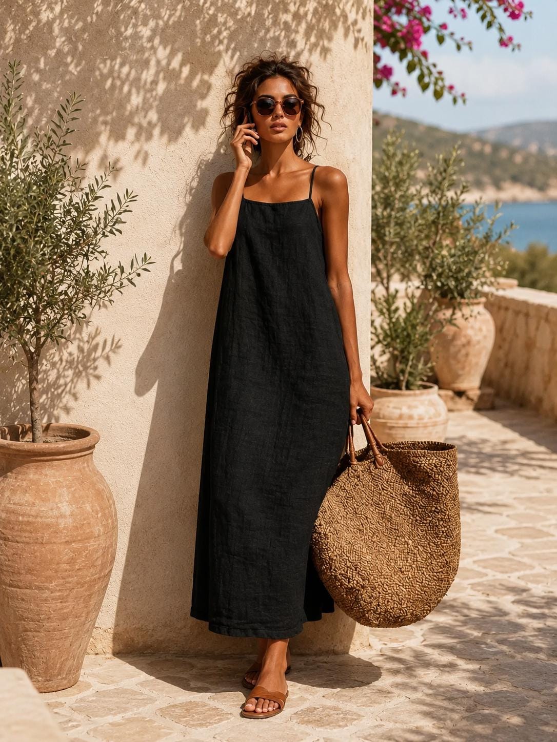 White Linen Style Maxi Dress Women, Sleeveless Summer Dress, Minimalist Beach Dress, Resort Wear Linen Slip Dress, Vacation Dress