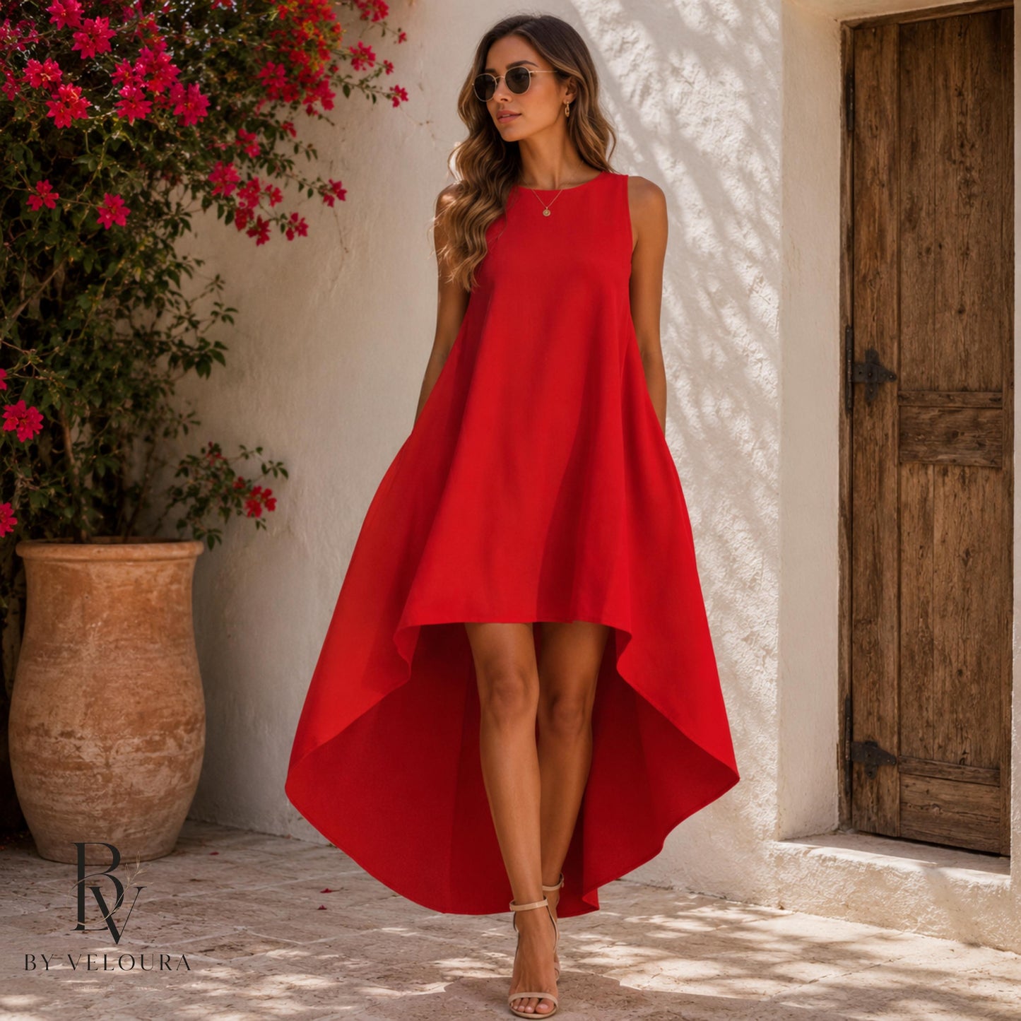 Women's High Low Summer Dress, Sleeveless Flowy Resort Wear Vacation Dress