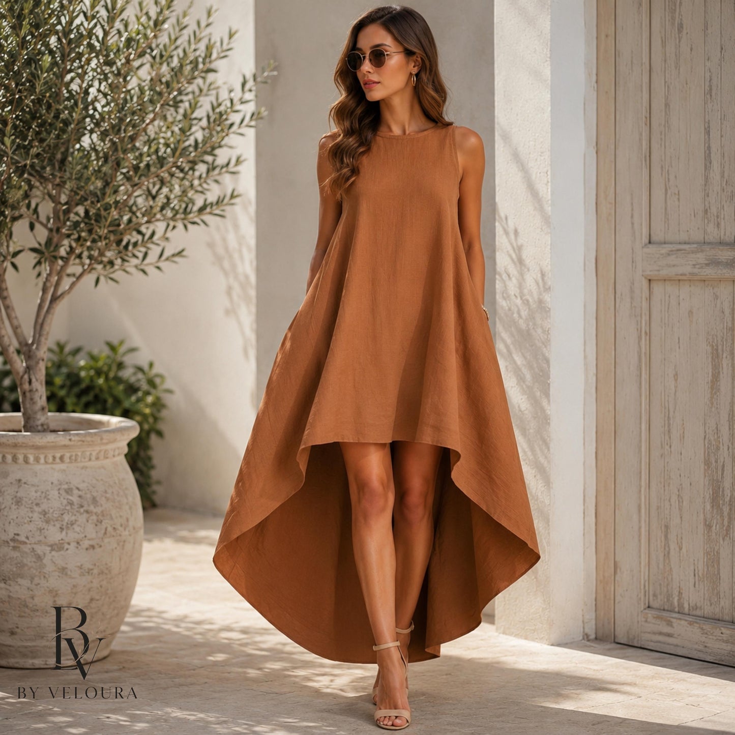 Women's High Low Summer Dress, Sleeveless Flowy Resort Wear Vacation Dress