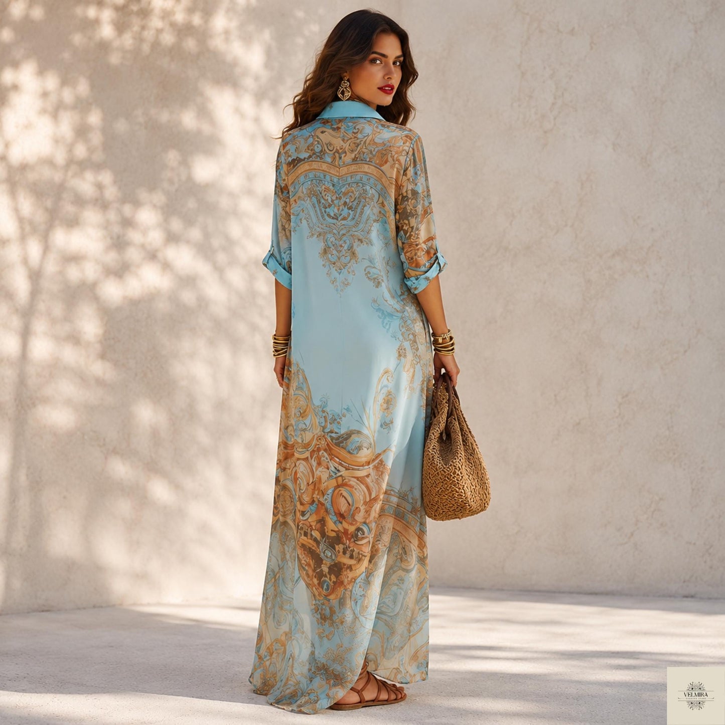 Boho Shirt Dress, Paisley Print, Button Down Kaftan, Resort Vacation Cover Up