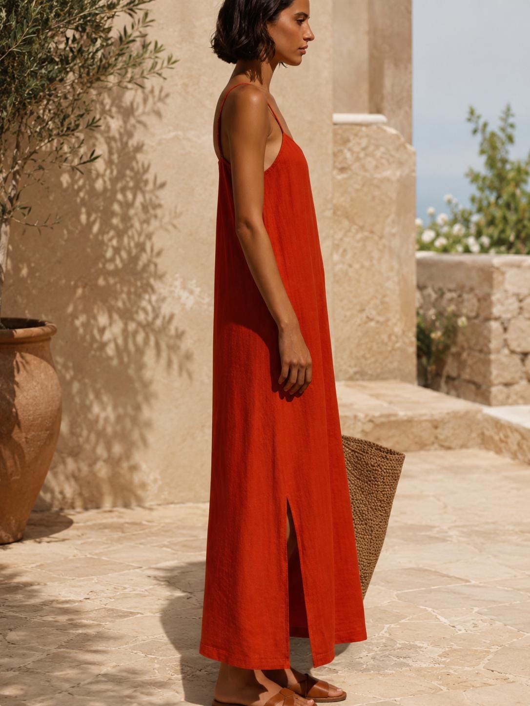 White Linen Style Maxi Dress Women, Sleeveless Summer Dress, Minimalist Beach Dress, Resort Wear Linen Slip Dress, Vacation Dress