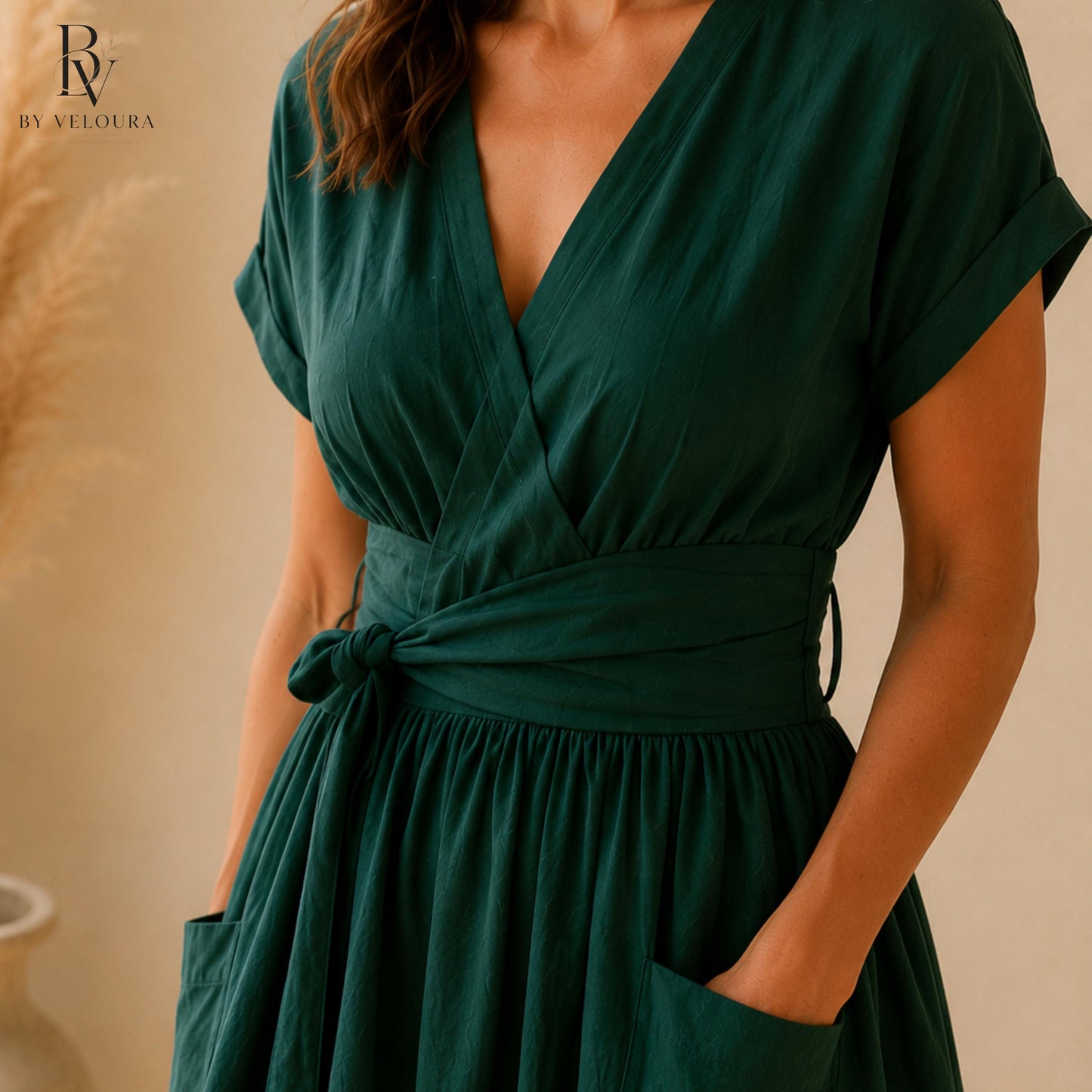 Linen Cotton Wrap  Dress with Pockets, Elegant Casual Summer Dress, Gift For Her