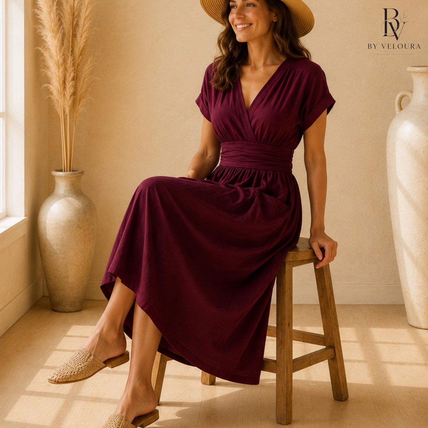 Linen Cotton Wrap  Dress with Pockets, Elegant Casual Summer Dress, Gift For Her