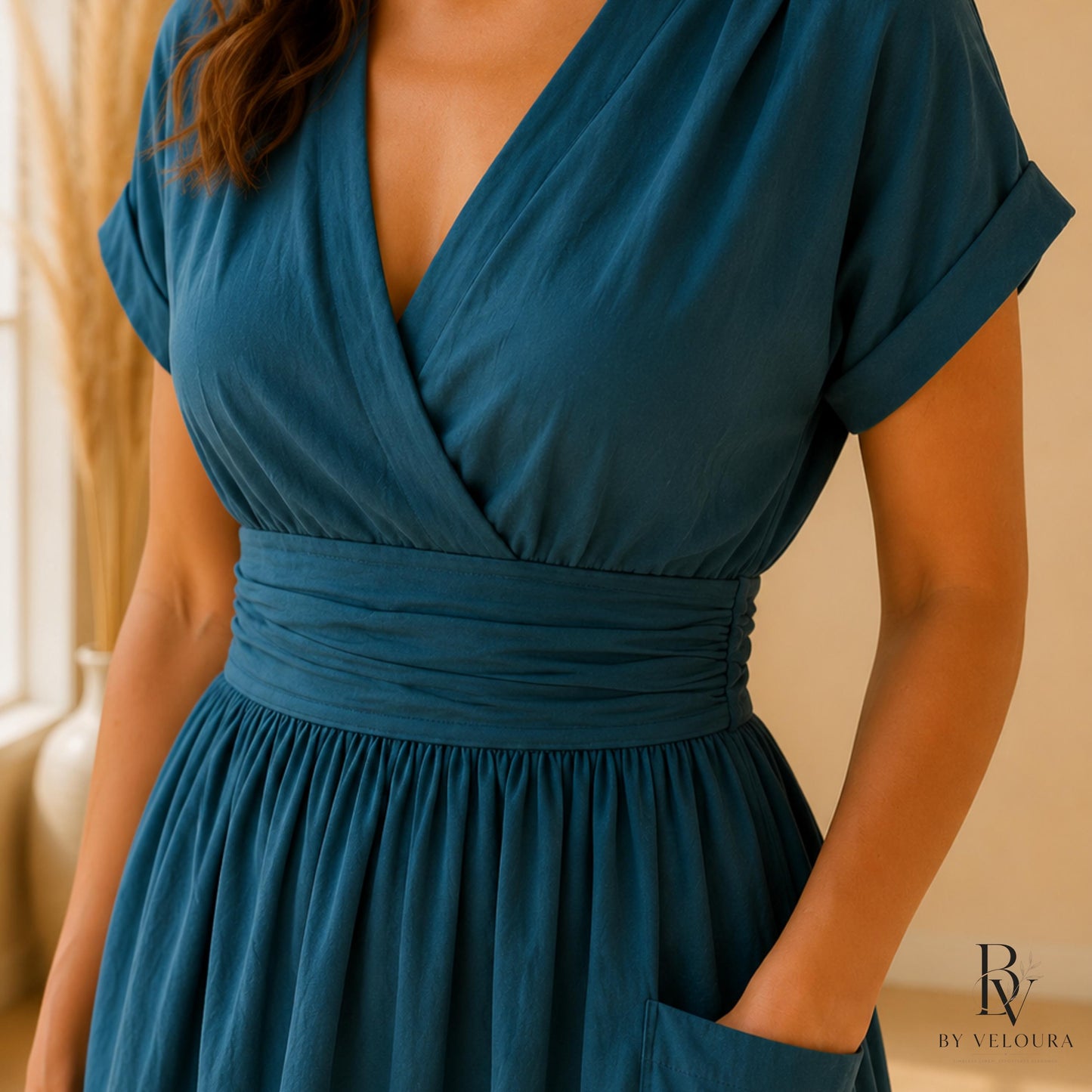 Linen Cotton Wrap  Dress with Pockets, Elegant Casual Summer Dress, Gift For Her
