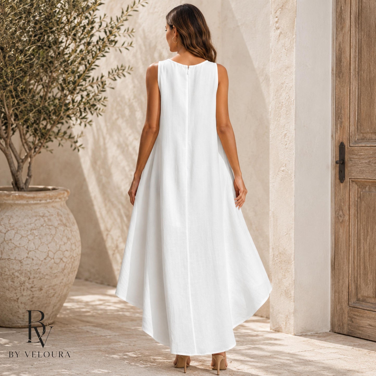 Women's High Low Summer Dress, Sleeveless Flowy Resort Wear Vacation Dress