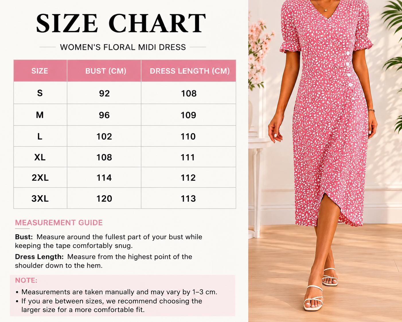 Women Floral Wrap Midi Dress for Casual Summer Occasions