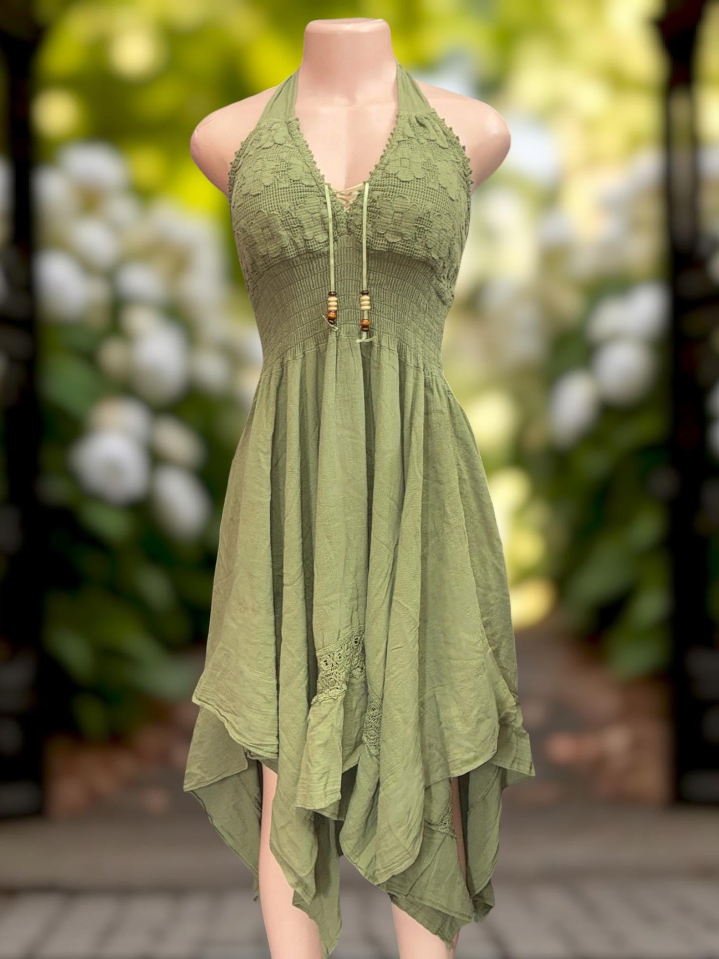 Vestido de verano bohemio 'Puntas Dress' hecho a mano con organic algodón peruano, estilo occidental, talla única (S-M-L) ENVÍO GRATIS