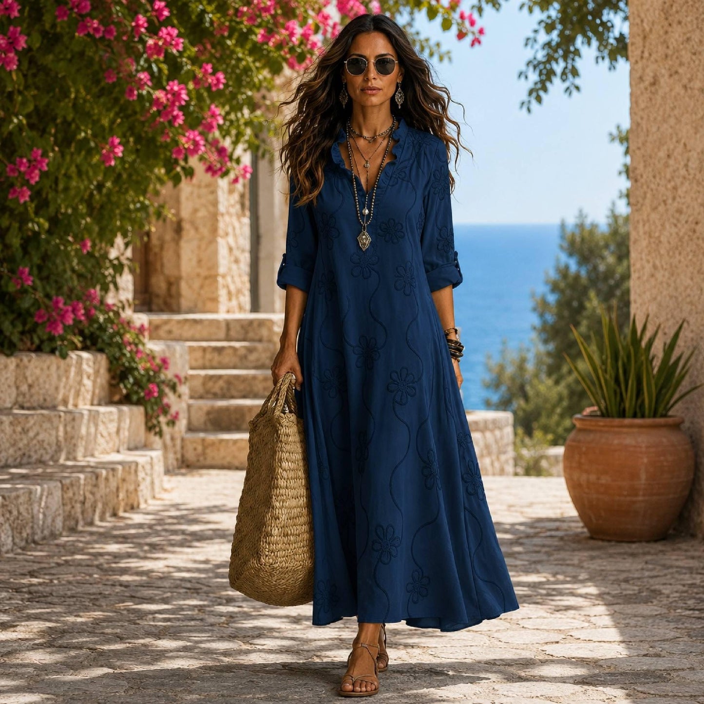 Women's Floral Print Maxi Dress Boho Casual Summer Beach Vacation Long Flowy Comfortable Outfit
