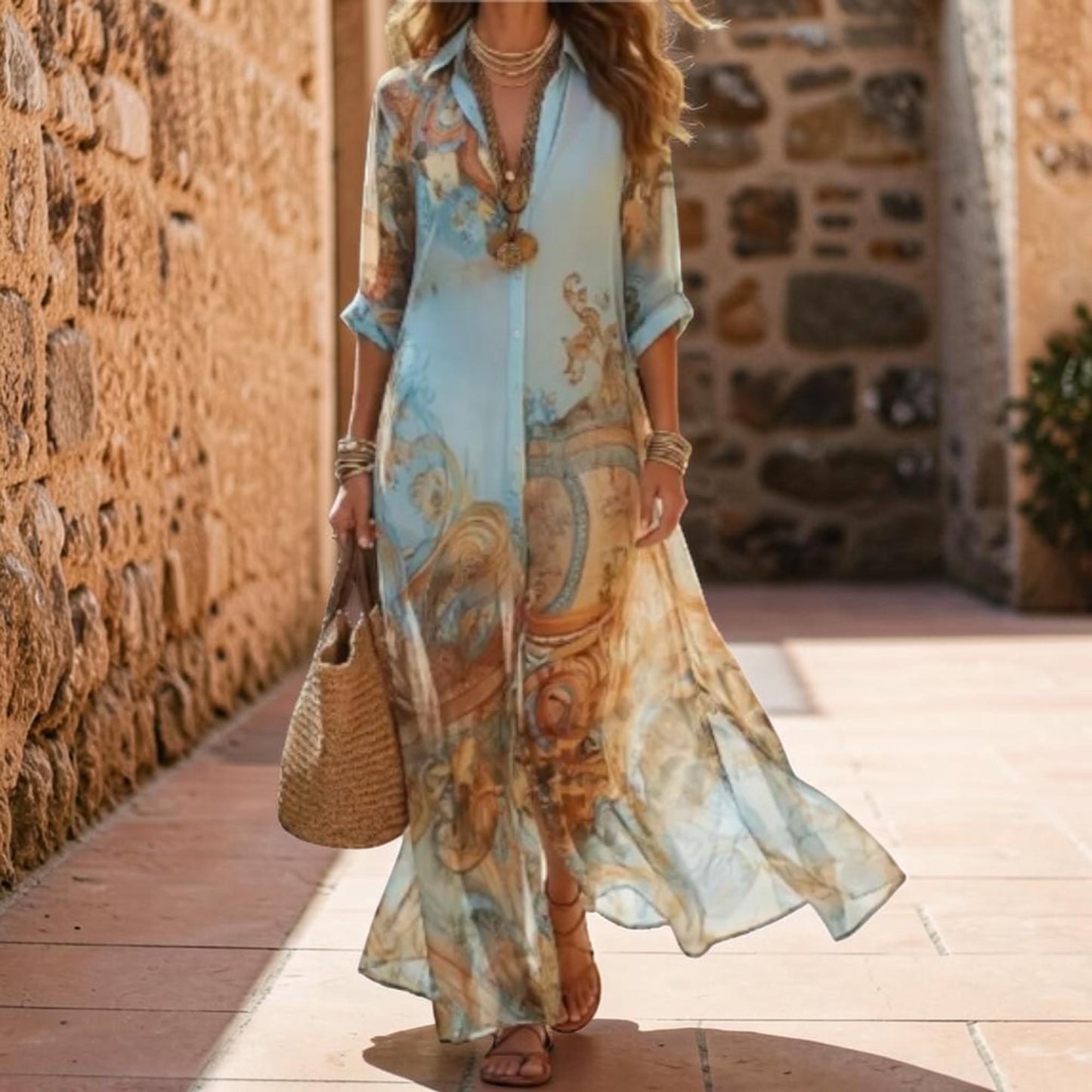 Elegant Chiffon Shirt Dress for Women, Boho Floral Maxi Dress, Button Down Summer Dress, Flowy Beach Vacation Dress
