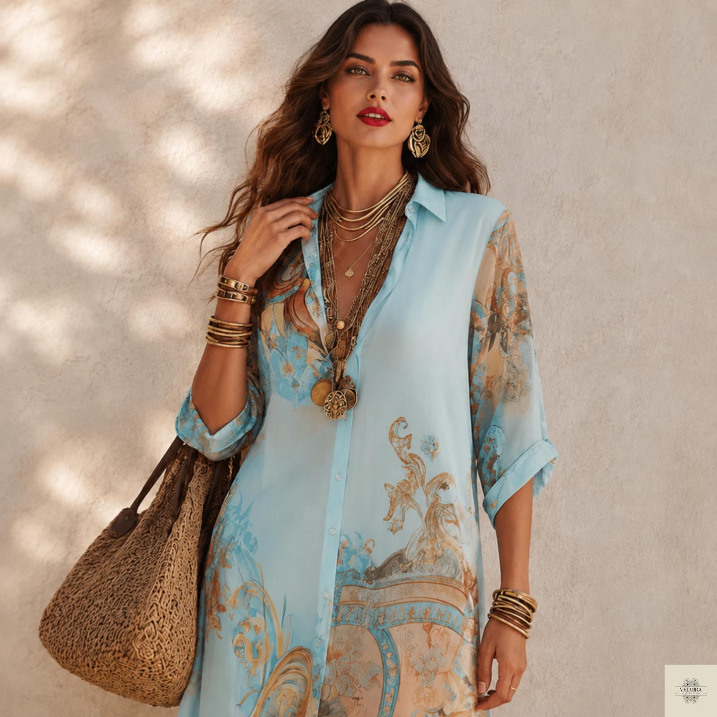 Boho Shirt Dress, Paisley Print, Button Down Kaftan, Resort Vacation Cover Up